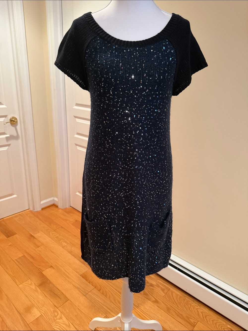 Style & Co. Black Sparkle Short-Sleeve Tunic Dress with pockets